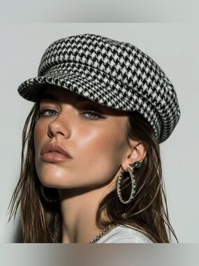Target Black and White Houndstooth Newsboy Cap